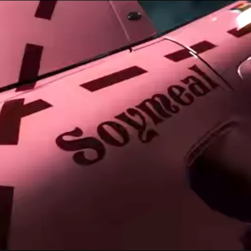 Close-up of the Soymeal panel on the rear fender, lit low in the dark. Opens the post on Instagram.